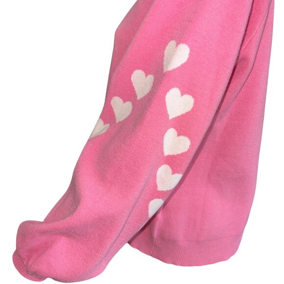 Kaily K Pink Cardigan Sweater w/ White Heart Pattern V-Neck Button Front Size XL - Picture 3 of 8